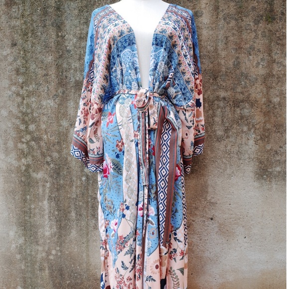 Boho multicolored kimono rap cover up - Picture 4 of 8
